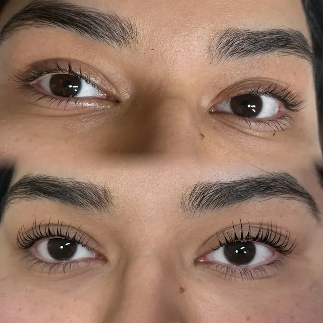 Before and after a Korean lash lift
